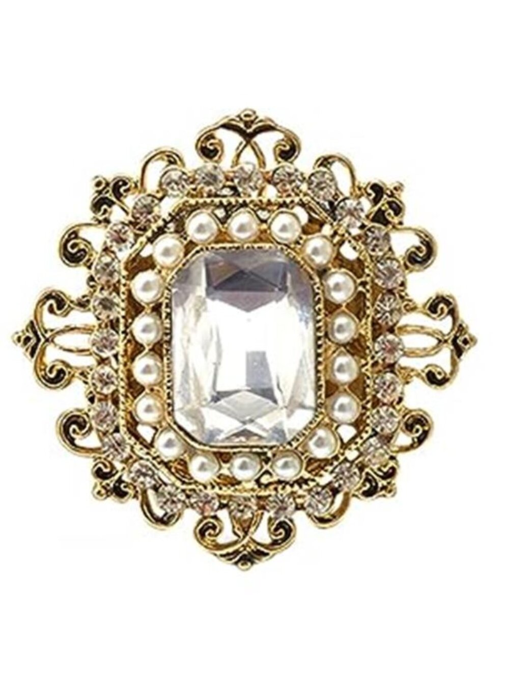 Antique Rhinestone Brooch Pin for Women Girls Gold Tone Vintage Baroque